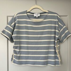 La Ligne Striped Short Sleeve Top in Blue and Cream